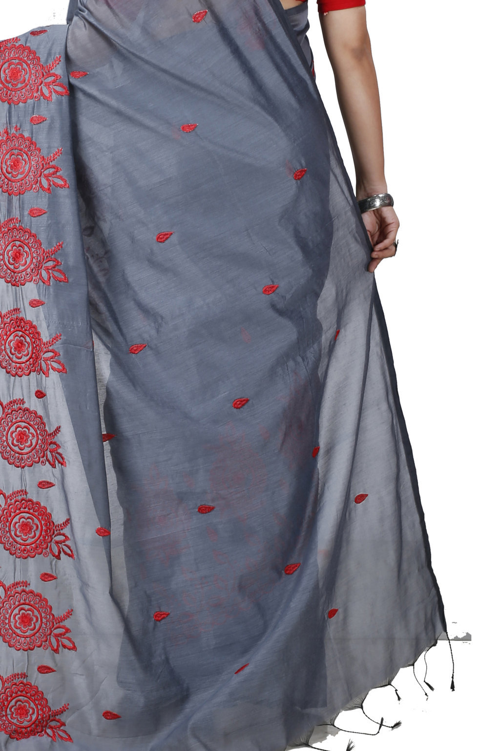 Grey Blended Cotton Tabu Hand Loom Saree (1241)